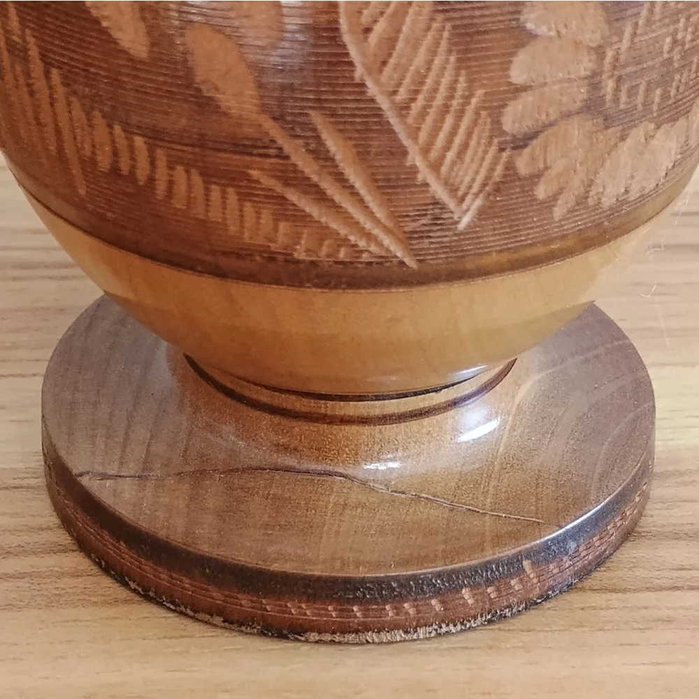 Vintage Hand Carved Cozumel Wood Vase Floral Design Mexican Folk Art 10